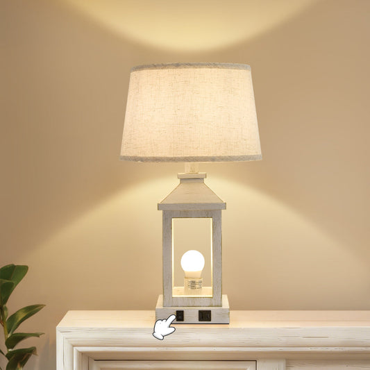 Lamps By Ingleside 20.5" Vintage Table Lamps Set of 2 - Nightstand Lamps with USB C & A Ports, White