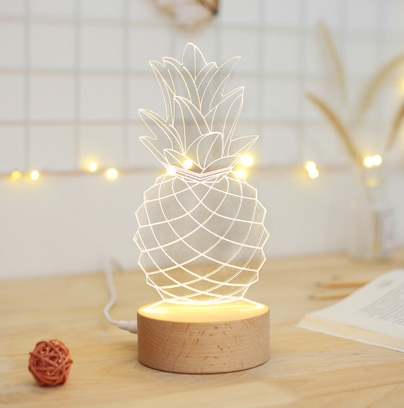 Lamps By Ingleside Pineapple Bedside Lamp - USB LED Night Light, Wood & Acrylic