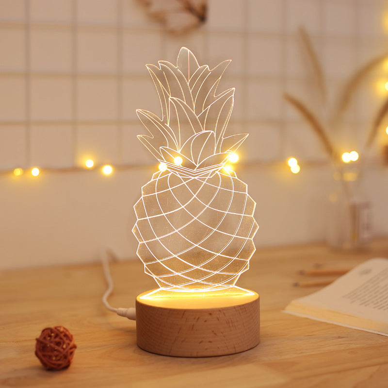 Lamps By Ingleside Pineapple Night Lamp – Wood & Acrylic USB LED Bedside Light