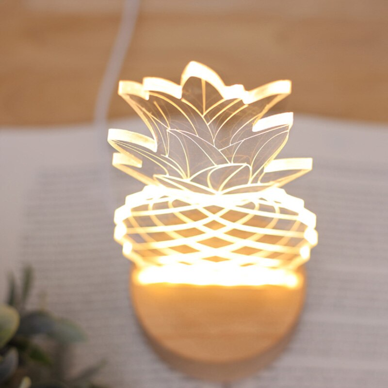 Lamps By Ingleside Pineapple Table Lamp – USB LED Night Light with Wood & Acrylic