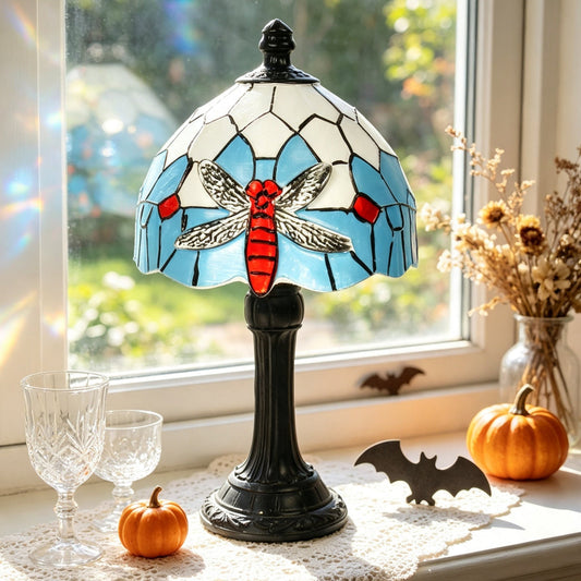Lamps By Ingleside Retro European Dragonfly Table Lamp - Stained Glass Resin